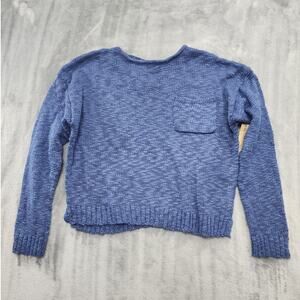 NEW Urbanology Sweater Womens L Marina Blue Pullover Lace Up Back Crop‎ Pocket